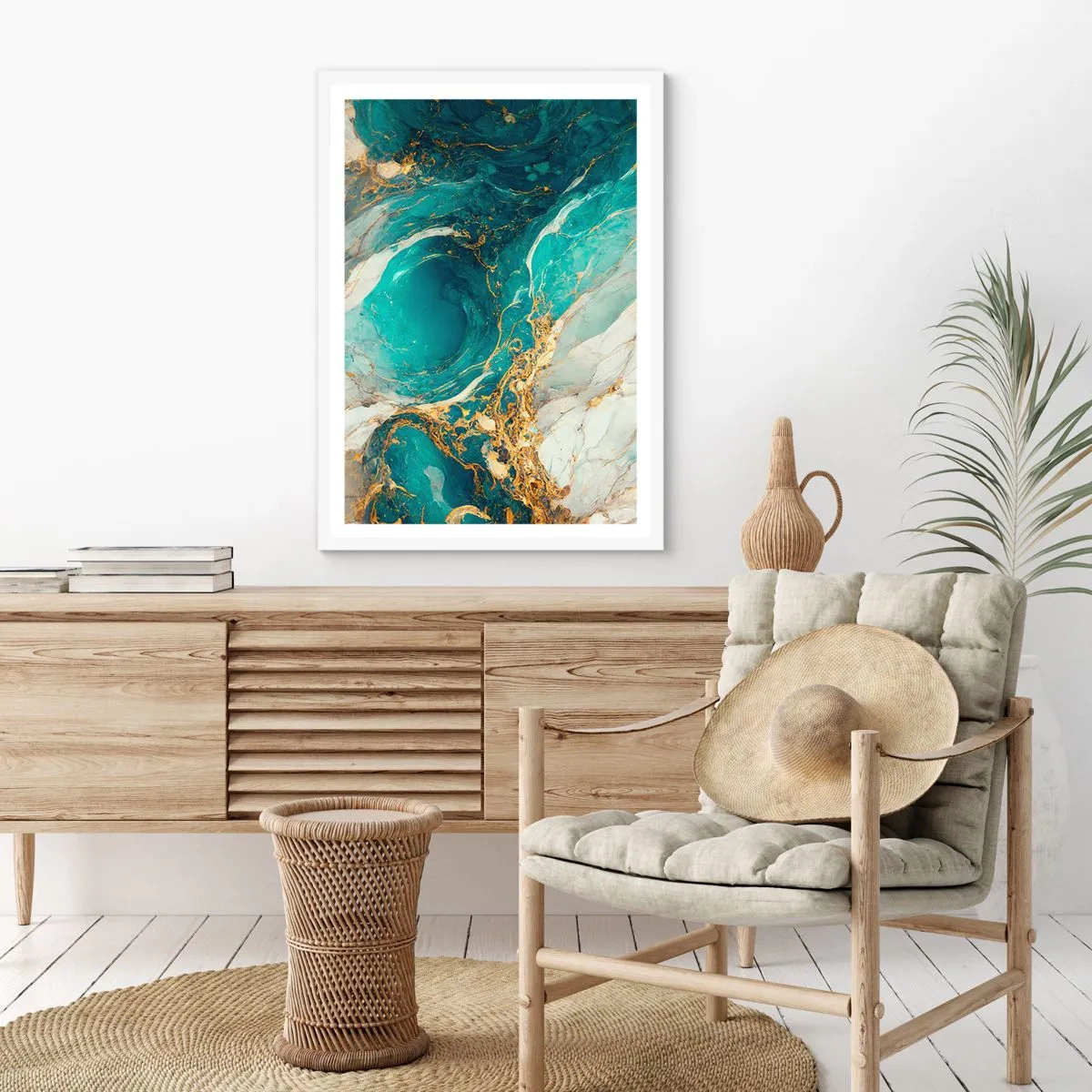 Póster en marco blanco - Composición con vetas de oro - 40x50 cm