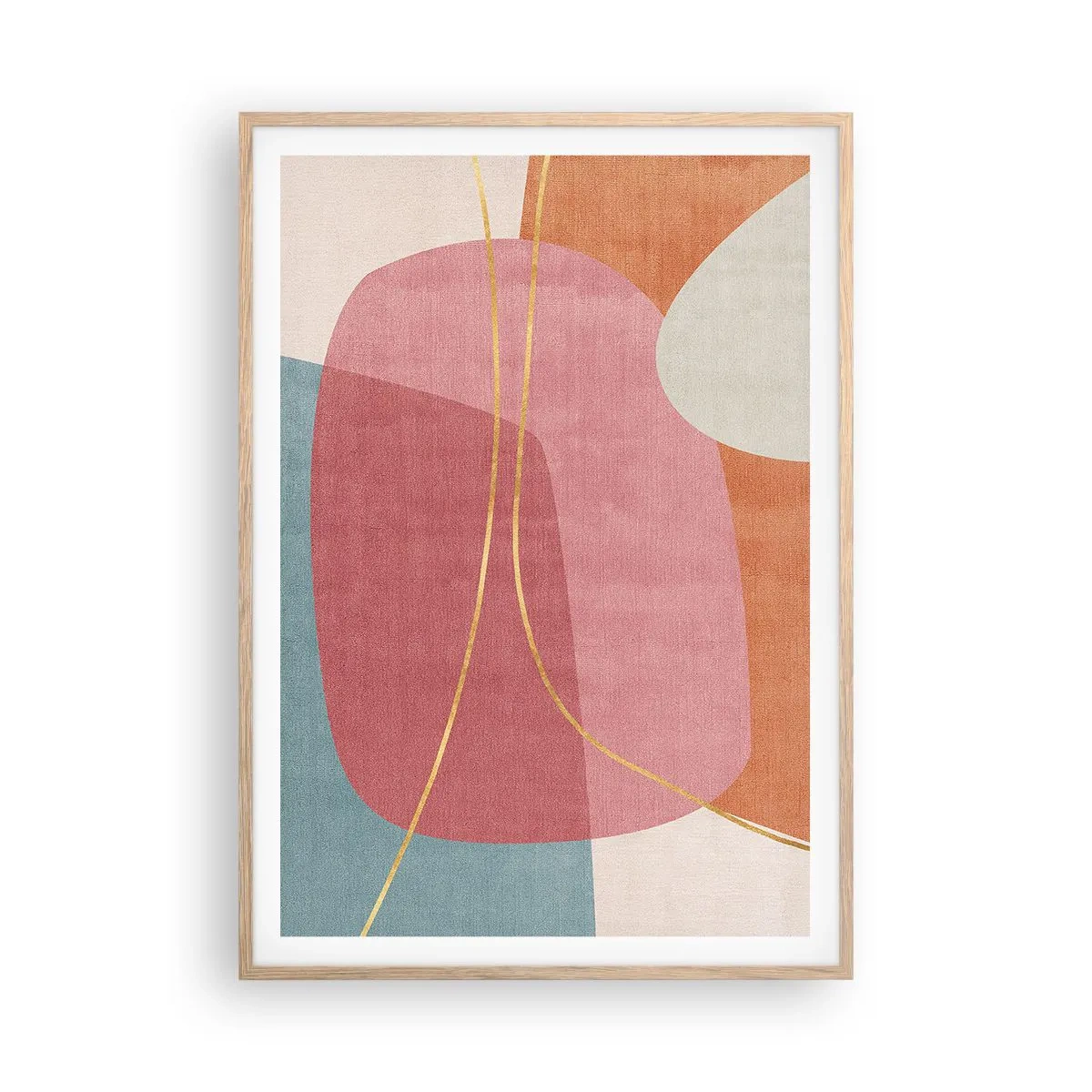 Póster en marco roble claro - Composición en pastel con hilos de oro - 70x100 cm