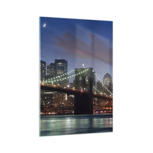 Cuadro sobre vidrio - Impresiones sobre Vidrio - Puente de la ciudad de Nueva York de noche con edificios iluminados - 70x100cm - Una noche iluminada - Decoración de pared moderna para salón y dormitorio ARTTOR