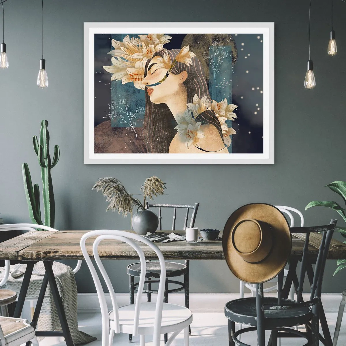 Póster en marco blanco - Cuento de princesa con lirios - 70x50 cm