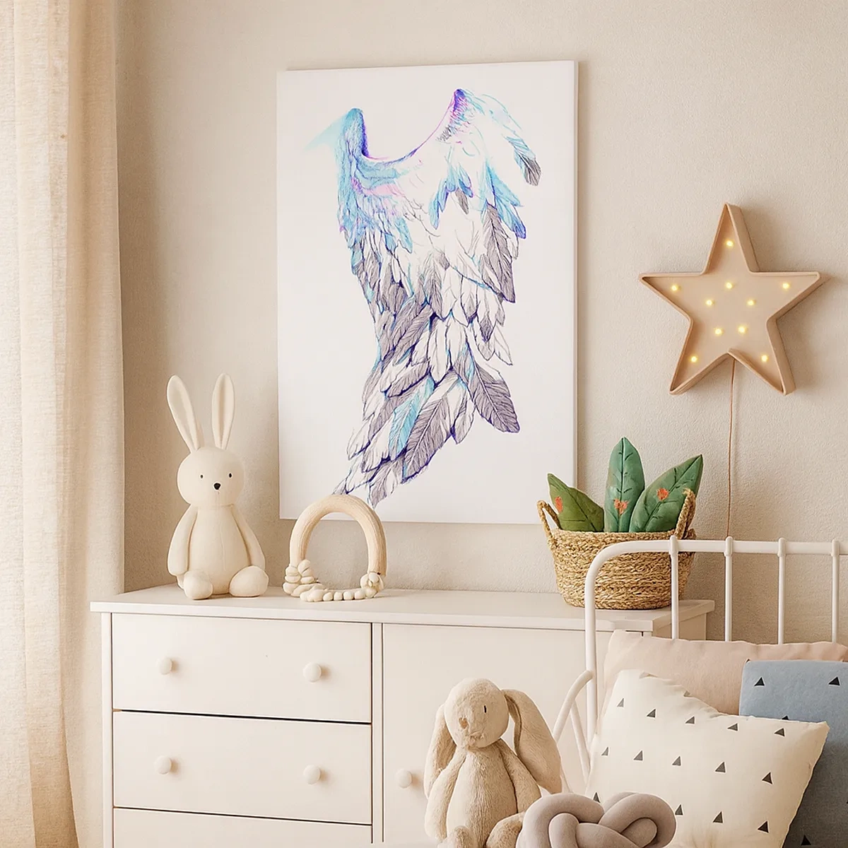 Cuadro sobre lienzo - Impresión de Imagen - Delicadas alas de ángel en tonos pastel. - 50x70cm - Necesito alas - Decoración de pared moderna para salón y dormitorio ARTTOR