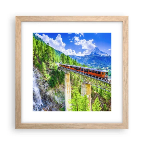 Póster en marco roble claro - Ferrocarril a los Alpes - 30x30 cm