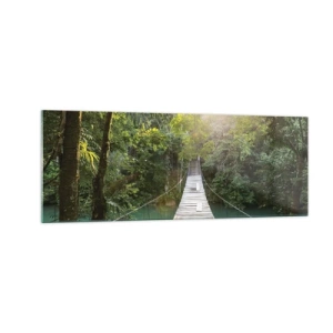 Cuadro sobre vidrio - Impresiones sobre Vidrio - Sobre el agua azul hacia el bosque - 140x50 cm