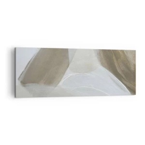 Cuadro sobre lienzo - Impresión de Imagen - Abstracción delicada en tonos beige y blanco. - 140x50cm - Ola de blanco - Decoración de pared moderna para salón y dormitorio ARTTOR