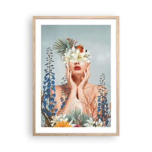 Póster en marco roble claro - Mujer-flor - 50x70 cm