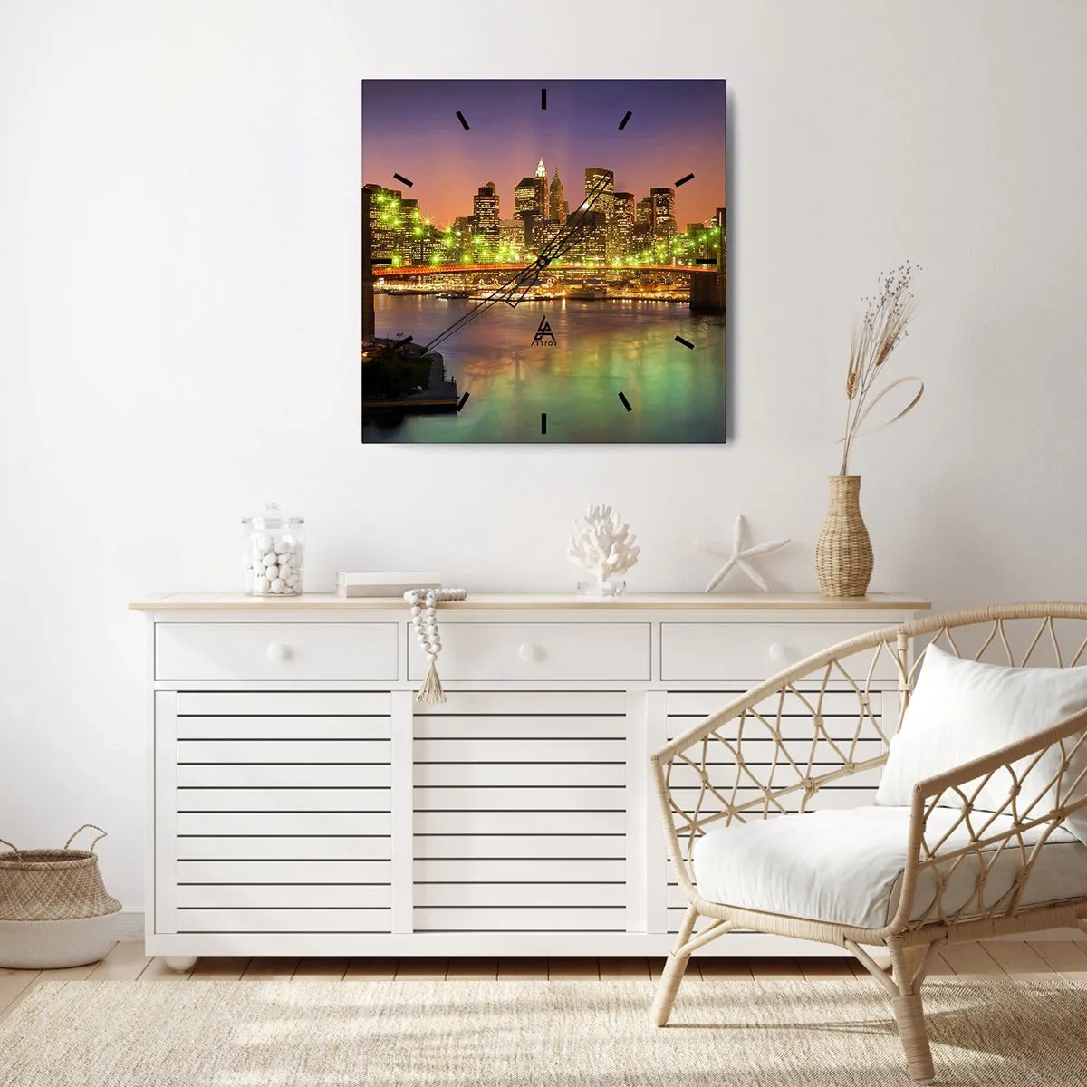 Reloj de pared - Reloj de vidrio - Aquí la luz nunca se apaga - 30x30 cm