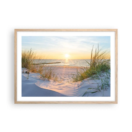 Póster en marco roble claro - El sonido del mar, el canto de los pájaros, una playa virgen entre las dunas... - 70x50 cm