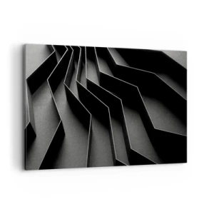 Cuadro sobre lienzo - Impresión de Imagen - Abstracción en blanco y negro con estructuras geométricas. - 100x70cm - Orden espacial - Decoración de pared moderna para salón y dormitorio ARTTOR