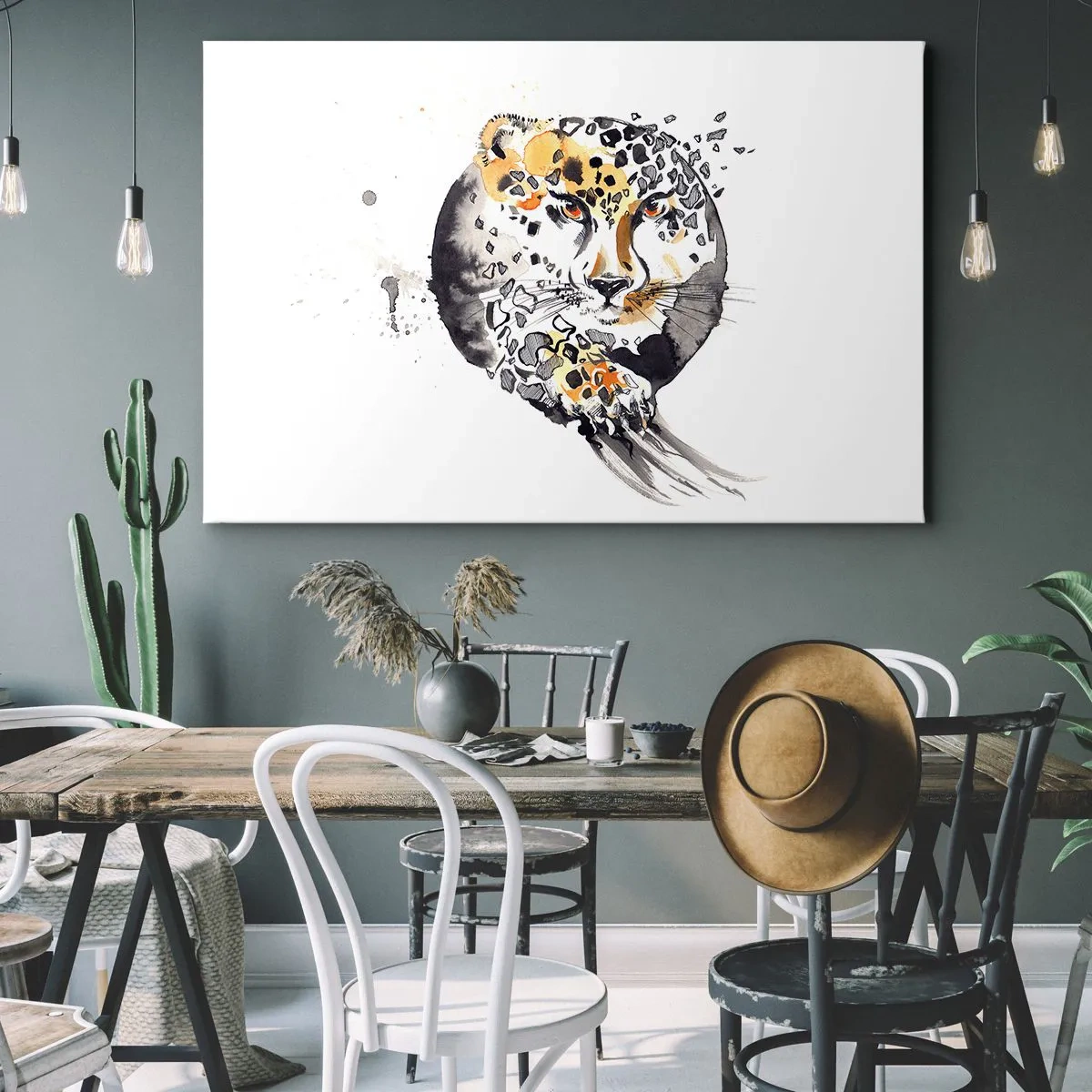 Cuadro sobre lienzo - Impresión de Imagen - Pintura artística de acuarela con motivo de guepardo. - 120x80cm - Belleza depredadora - Decoración de pared moderna para salón y dormitorio ARTTOR