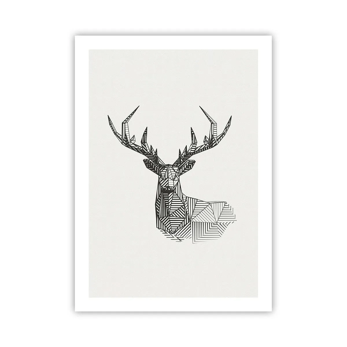Póster - Silueta geométrica de un ciervo en estilo blanco y negro. - 50x70cm - Ciervo en estilo cubista - Decoración de pared moderna para salón y dormitorio ARTTOR
