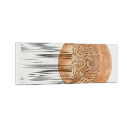 Cuadro sobre vidrio - Impresiones sobre Vidrio - Composición geométrica con círculos y líneas en colores cálidos. - 140x50cm - Una composición soleada - Decoración de pared moderna para salón y dormitorio ARTTOR