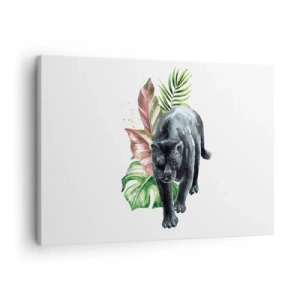 Cuadro sobre lienzo - Impresión de Imagen - Pantera negra rodeada de hojas tropicales - 70x50cm - Salvaje de corazón - Decoración de pared moderna para salón y dormitorio ARTTOR