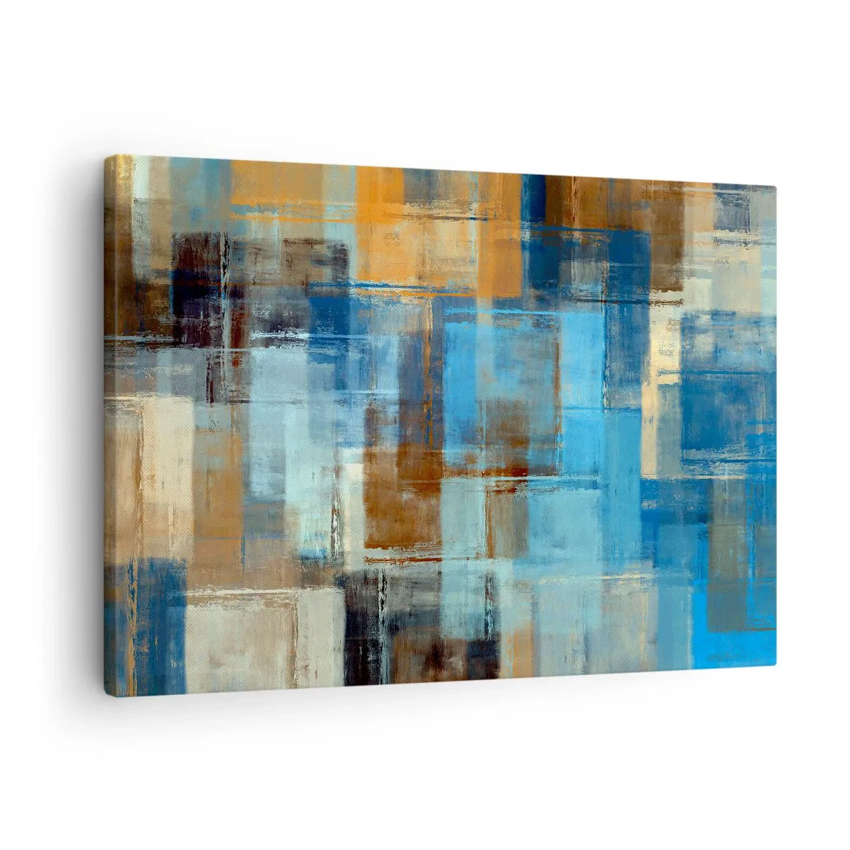 Cuadro sobre lienzo - Impresión de Imagen - Composición geométrica abstracta en tonos azules y marrones. - 70x50cm - A través del velo azul - Decoración de pared moderna para salón y dormitorio ARTTOR