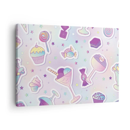 Cuadro sobre lienzo - Impresión de Imagen - Patrones pastel con dulces y postres. - 70x50cm - Cumplir años todos los días - Decoración de pared moderna para salón y dormitorio ARTTOR