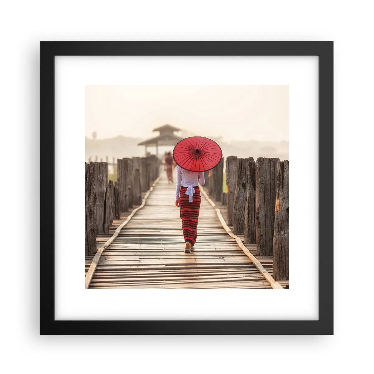 Póster en marco negro - En un viejo puente - 30x30 cm