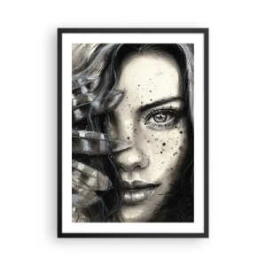 Póster en marco negro - Retrato de una mujer en estilo monocromático. - 50x70cm - Belleza salvaje - Decoración de pared moderna para salón y dormitorio ARTTOR