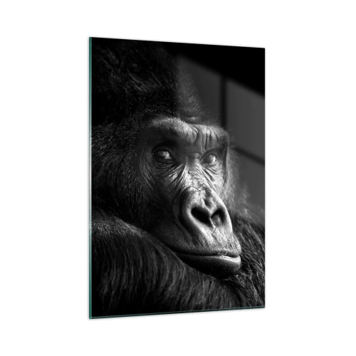 Cuadro sobre vidrio - Impresiones sobre Vidrio - Retrato en blanco y negro de un gorila a la sombra de una ventana. - 50x70cm - ¿Y qué estás mirando? - Decoración de pared moderna para salón y dormitorio ARTTOR