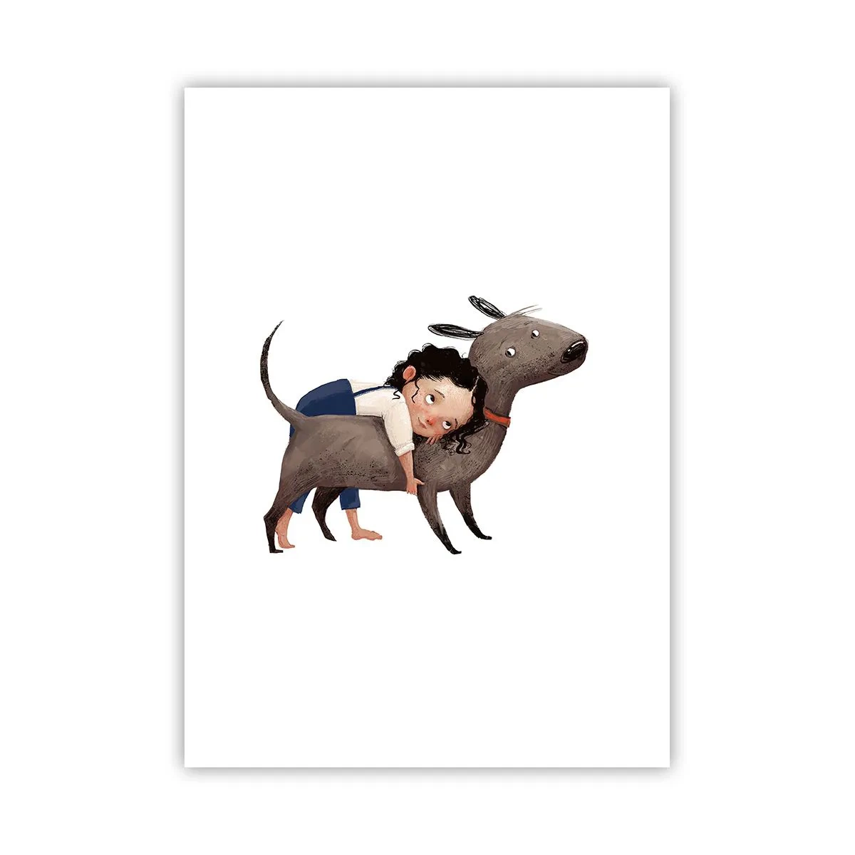 Póster - Ilustración de un niño abrazando a un perro sobre un fondo blanco. - 50x70cm - Mejores amigos - Decoración de pared moderna para salón y dormitorio ARTTOR