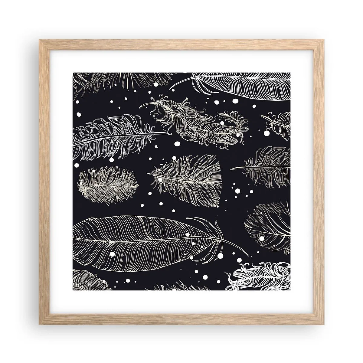 Póster en marco roble claro - Encaje de plumas - 40x40 cm