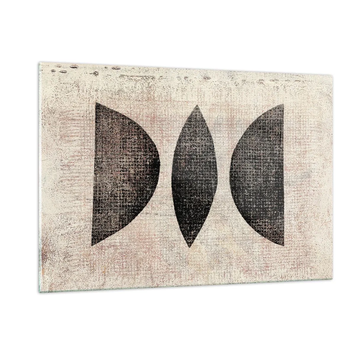 Cuadro sobre vidrio - Impresiones sobre Vidrio - Formas geométricas negras sobre un fondo beige - 120x80cm - Abstracción étnica - Decoración de pared moderna para salón y dormitorio ARTTOR