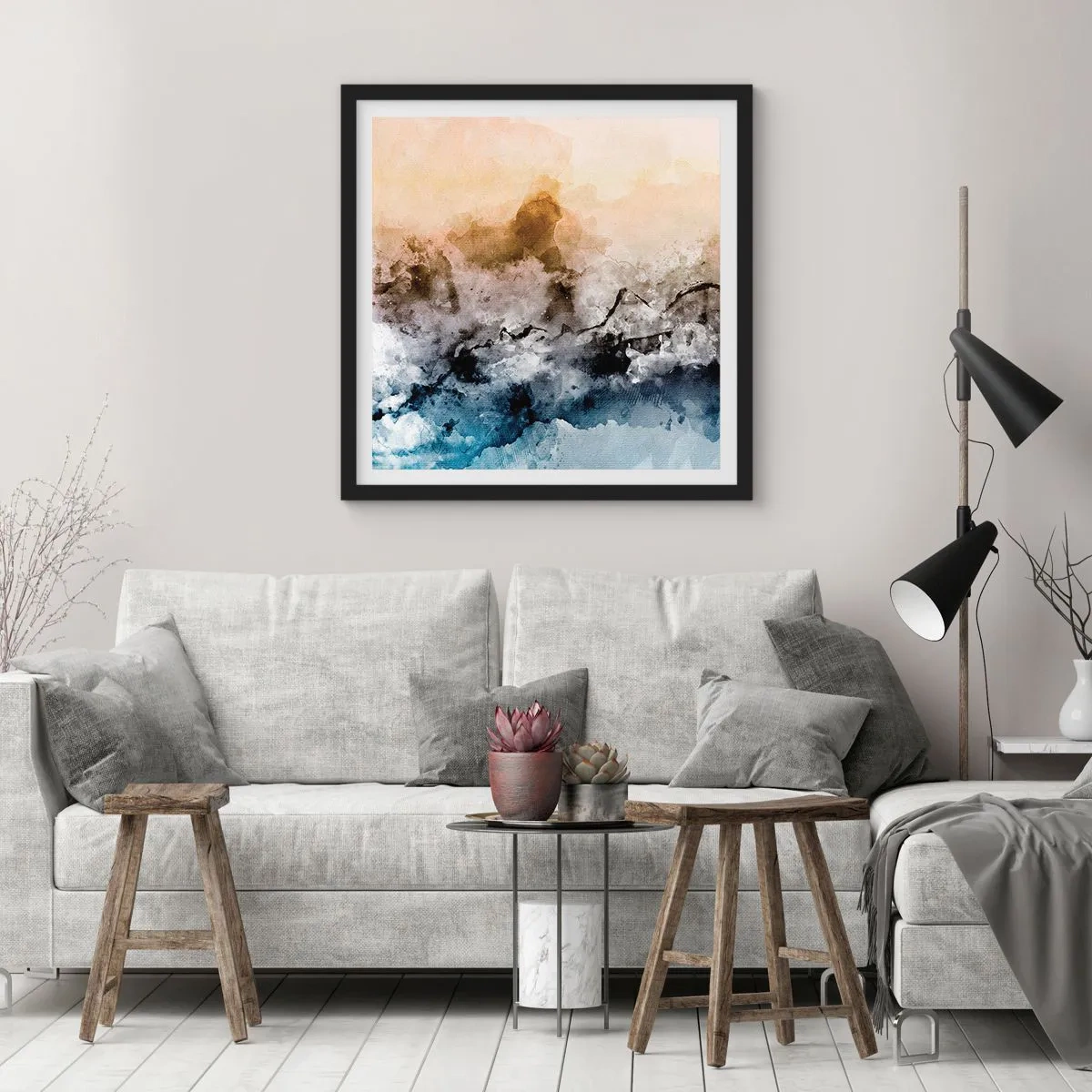 Póster en marco negro - Hundido en una nube de niebla - 40x40 cm