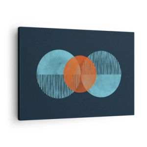 Cuadro sobre lienzo - Impresión de Imagen - Círculos geométricos en tonos azules y naranjas. - 70x50cm - Composición simétrica - Decoración de pared moderna para salón y dormitorio ARTTOR