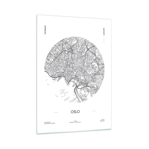 Cuadro sobre vidrio - Impresiones sobre Vidrio - Mapa de la ciudad de Oslo en estilo gráfico en blanco y negro - 50x70cm - Anatomía de Oslo - Decoración de pared moderna para salón y dormitorio ARTTOR