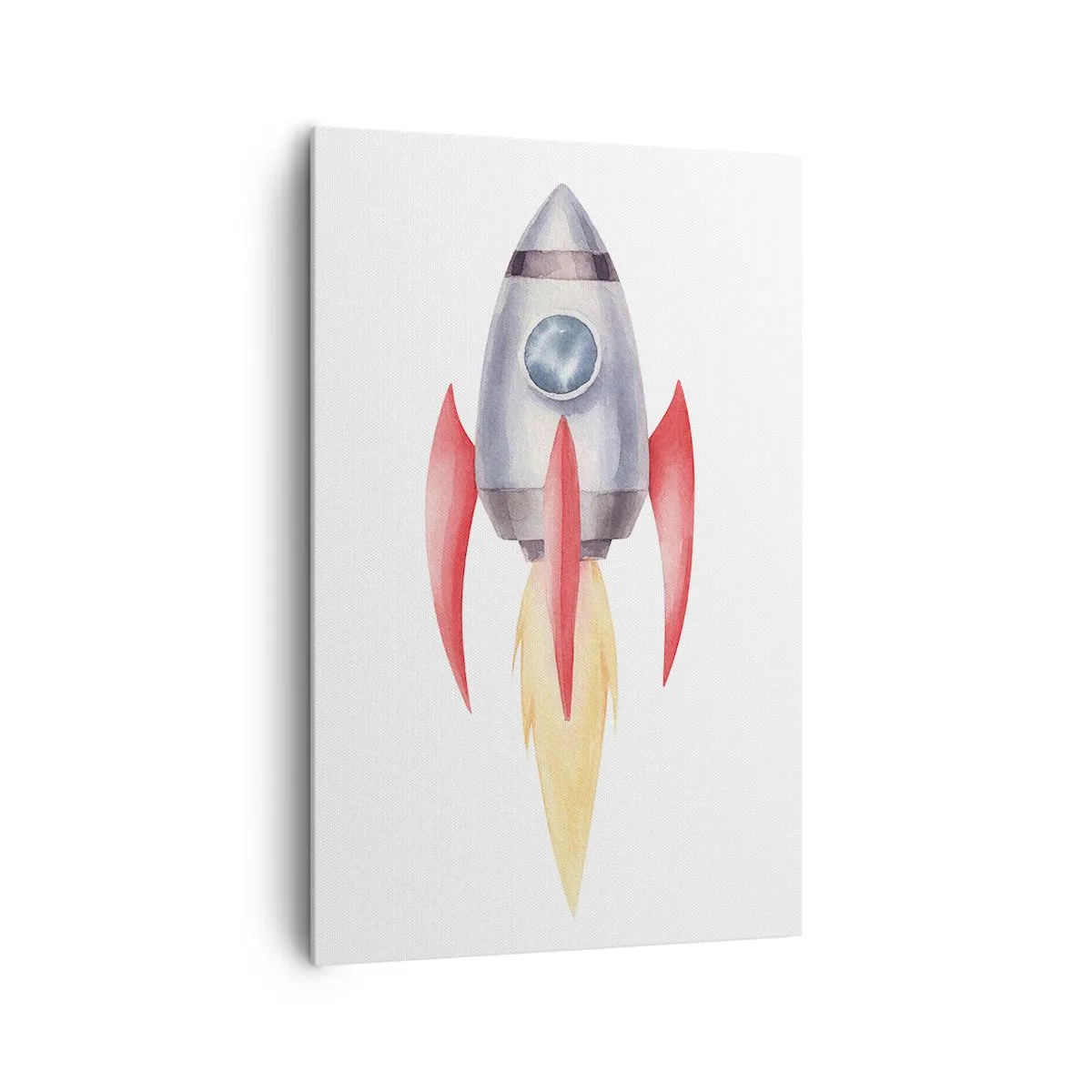 Cuadro sobre lienzo - Impresión de Imagen - Cohete en estilo acuarela sobre fondo blanco. - 80x120cm - Más alto, más rápido, más lejos - Decoración de pared moderna para salón y dormitorio ARTTOR