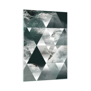 Cuadro sobre vidrio - Impresiones sobre Vidrio - Patrón geométrico con motivo de ondas en tonos verdes. - 80x120cm - Una perspectiva de cristal - Decoración de pared moderna para salón y dormitorio ARTTOR