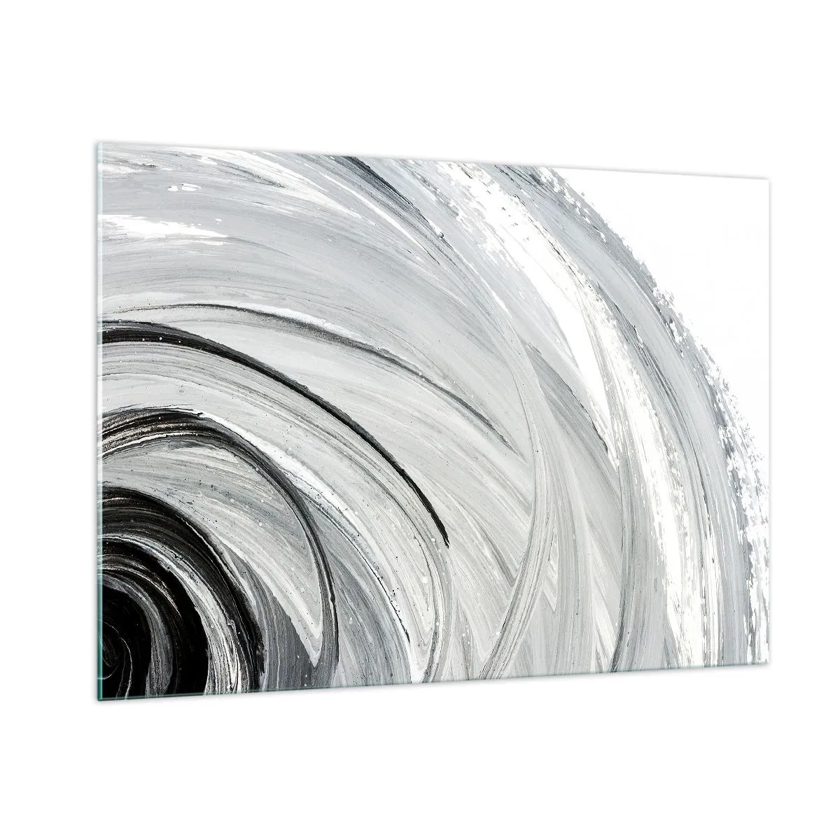 Cuadro sobre vidrio - Impresiones sobre Vidrio - Una espiral en blanco y negro con pinceladas dinámicas. - 100x70cm - Composición orbital - Decoración de pared moderna para salón y dormitorio ARTTOR