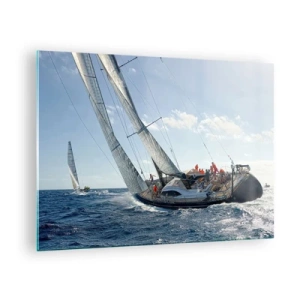 Cuadro sobre vidrio - Impresiones sobre Vidrio - Yates de carreras en mar abierto con el viento en sus velas - 70x50cm - Que gane el mejor - Decoración de pared moderna para salón y dormitorio ARTTOR