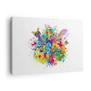 Cuadro sobre lienzo - Impresión de Imagen - Motivo colorido con flores y mariposas. - 70x50cm - Un ramo de alegría - Decoración de pared moderna para salón y dormitorio ARTTOR