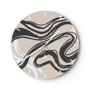 Reloj de pared - Reloj de vidrio - Curvas negras sobre un fondo beige en un estilo gráfico. - 30x30cm - Expresión multiplicada - Decoración de pared moderna para salón, cocina y dormitorio ARTTOR