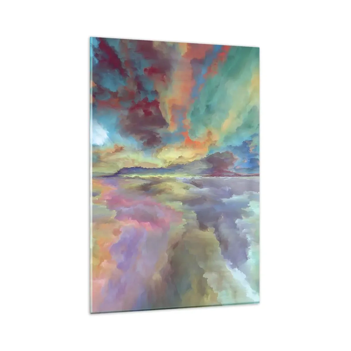 Cuadro sobre vidrio - Impresiones sobre Vidrio - Paisaje de nubes colorido en estilo abstracto. - 80x120cm - Dos cielos - Decoración de pared moderna para salón y dormitorio ARTTOR