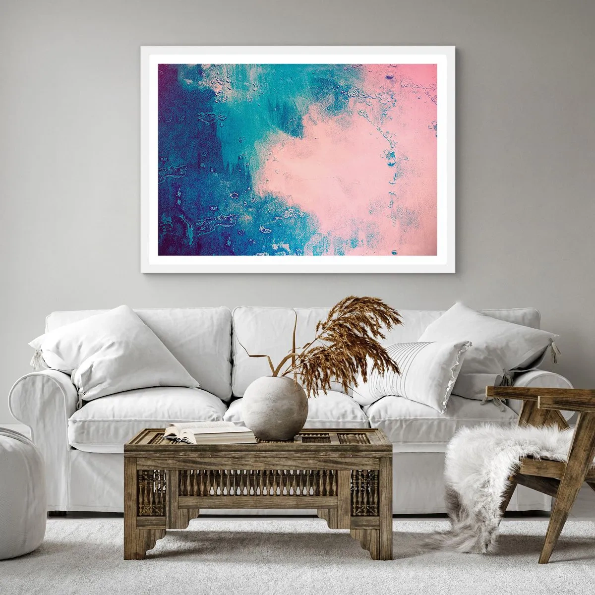 Póster en marco blanco - Abrazo azul - 60x60 cm