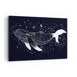Cuadro sobre lienzo - Impresión de Imagen - Una ilustración gráfica de una ballena en estilo espacial. - 100x70cm - En el océano del universo - Decoración de pared moderna para salón y dormitorio ARTTOR