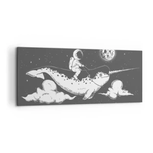 Cuadro sobre lienzo - Impresión de Imagen - Un astronauta en el lomo de un narval flotando en una escena espacial. - 120x50cm - Jinete espacial - Decoración de pared moderna para salón y dormitorio ARTTOR