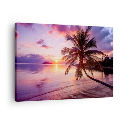 Cuadro sobre lienzo - Impresión de Imagen - Playa tropical con palmeras al atardecer - 70x50cm - Hermosura hasta el horizonte - Decoración de pared moderna para salón y dormitorio ARTTOR