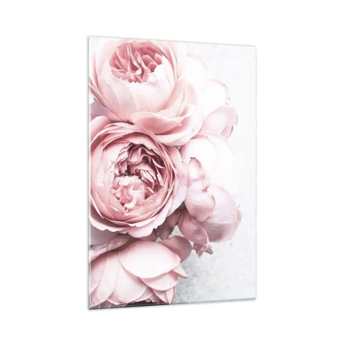 Cuadro sobre vidrio - Impresiones sobre Vidrio - Peonías rosas en una luz suave sobre un fondo claro. - 70x100cm - Para los románticos - Decoración de pared moderna para salón y dormitorio ARTTOR