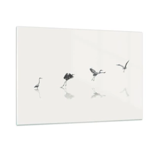 Cuadro sobre vidrio - Impresiones sobre Vidrio - Siluetas de cuatro pájaros moviéndose sobre el agua - 120x80cm - Cuatro sencillos pasos para despegar - Decoración de pared moderna para salón y dormitorio ARTTOR