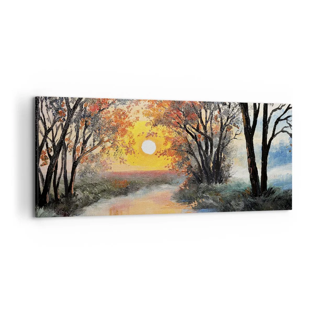 Cuadro sobre lienzo - Impresión de Imagen - Puesta de sol sobre el río en un paisaje otoñal - 120x50cm - Ambiente otoñal - Decoración de pared moderna para salón y dormitorio ARTTOR