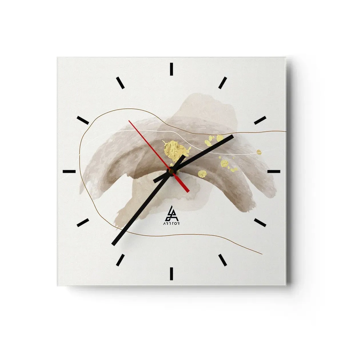 Reloj de pared - Reloj de vidrio - Una composición abstracta en tonos beige y dorado. - 30x30cm - Encontrado en el espacio - Decoración de pared moderna para salón y dormitorio ARTTOR