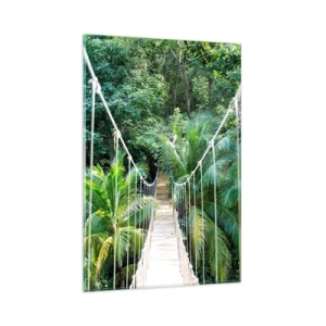 Cuadro sobre vidrio - Impresiones sobre Vidrio - Un puente colgante en una selva tropical llena de vegetación. - 80x120cm - ¡Bienvenido a la selva! - Decoración de pared moderna para salón y dormitorio ARTTOR