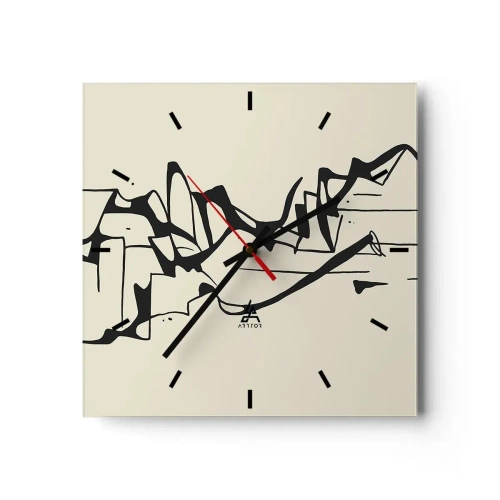 Reloj de pared - Reloj de vidrio - Dibujo abstracto de montañas en blanco y negro - 30x30cm - Tal vez sea un paisaje - Decoración de pared moderna para salón y dormitorio ARTTOR