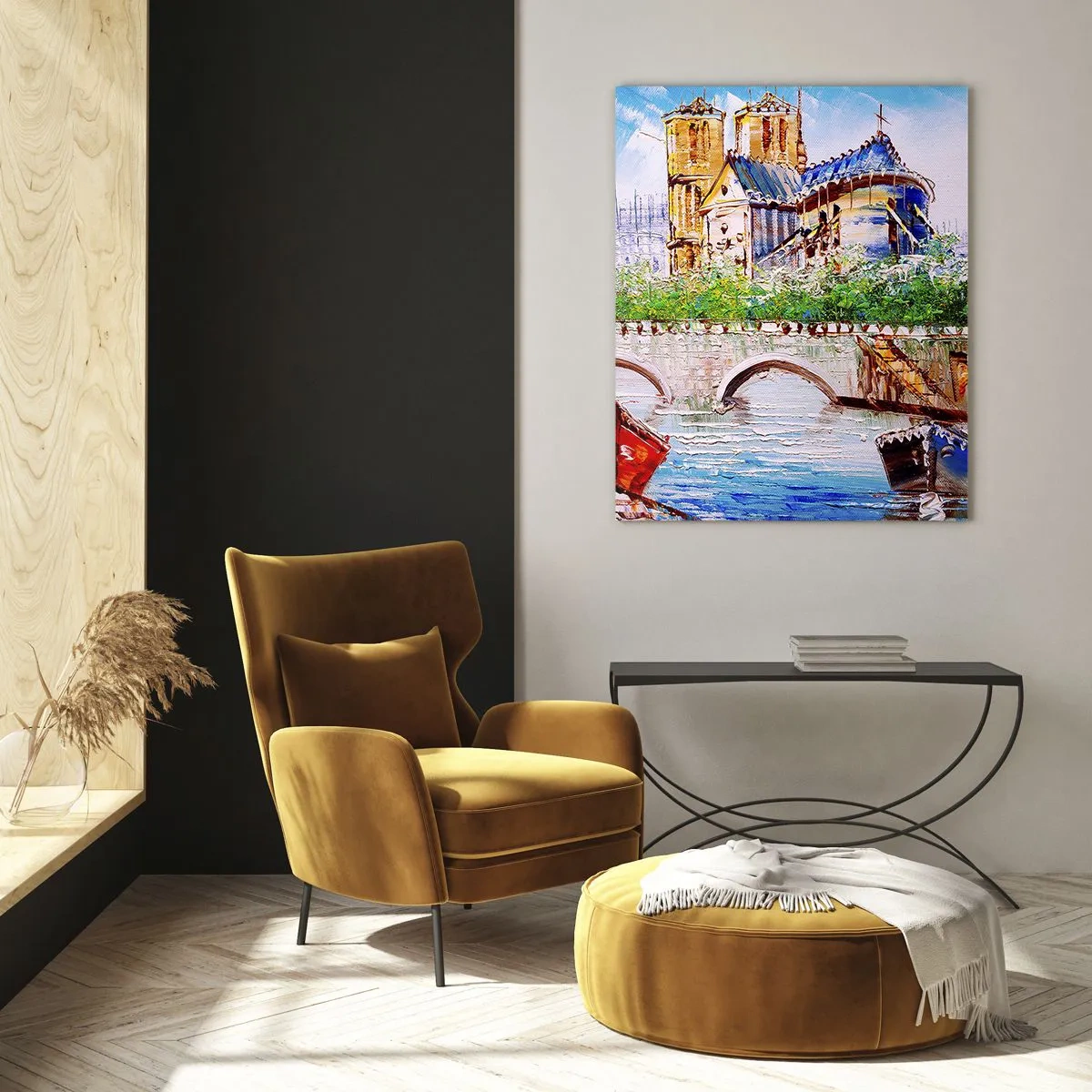 Cuadro sobre vidrio - Impresiones sobre Vidrio - Paisaje con un puente y una catedral de estilo clásico. - 70x100cm - Su tiempo nunca pasa - Decoración de pared moderna para salón y dormitorio ARTTOR