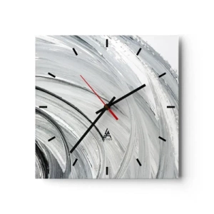 Reloj de pared - Reloj de vidrio - Un remolino monocromático en tonos de gris y negro. - 30x30cm - Composición orbital - Decoración de pared moderna para salón y dormitorio ARTTOR