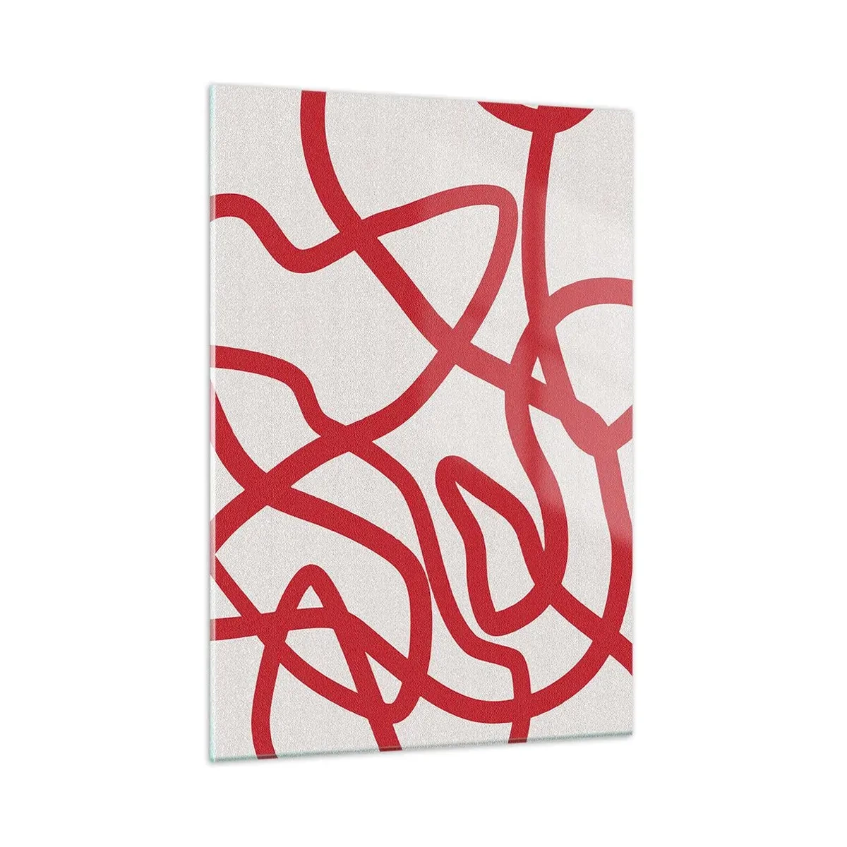 Cuadro sobre vidrio - Impresiones sobre Vidrio - Líneas rojas que giran dinámicamente sobre un fondo blanco - 50x70cm - Rojo sobre blanco - Decoración de pared moderna para salón y dormitorio ARTTOR