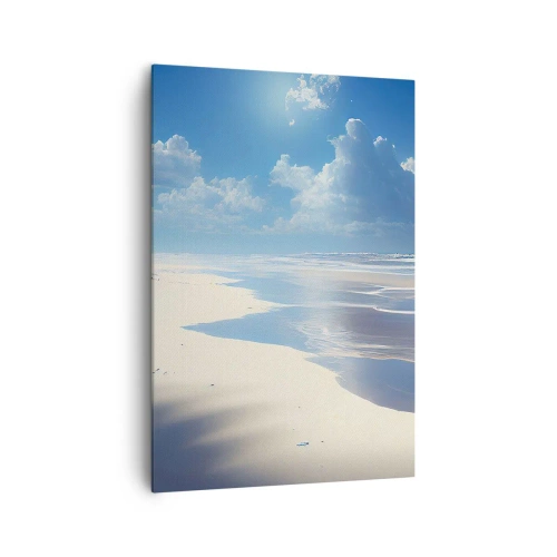 Cuadro sobre lienzo - Impresión de Imagen - Una playa de arena con olas bajo un cielo azul. - 70x100cm - Vacaciones en el paraíso - Decoración de pared moderna para salón y dormitorio ARTTOR