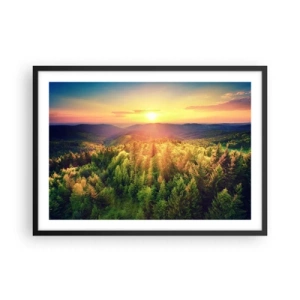 Póster en marco negro - Paisaje forestal con puesta de sol sobre las colinas - 70x50cm - Desde lo alto - Decoración de pared moderna para salón y dormitorio ARTTOR