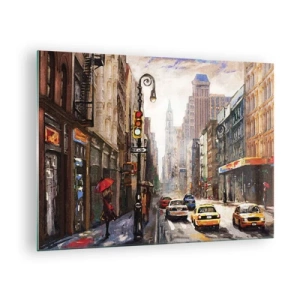 Cuadro sobre vidrio - Impresiones sobre Vidrio - Nueva York, también colorida bajo la lluvia - 70x50cm - Nueva York - también colorida bajo la lluvia - Decoración de pared moderna para salón y dormitorio ARTTOR